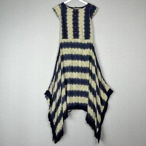 Avaasa Womens Dress Extra Small Blue Tie Dye Stripe Asymmetric Handkerchief Boho